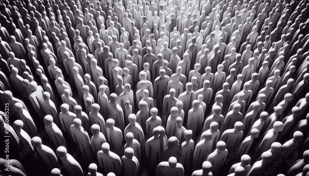 Obraz premium Black and white crowd of abstract figures. Teamwork, diversity and human resource concept, diversity of thinking