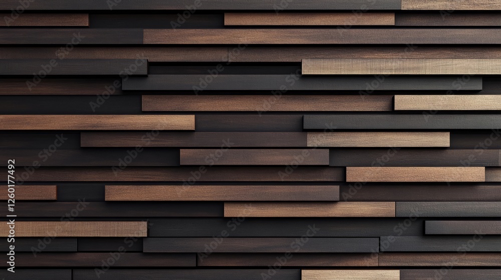 Modern wooden wall design featuring a mix of dark and light brown wooden panels in a contemporary space Modern wooden wall design featuring a mix of dark and light brown wooden panels in a contemporary space