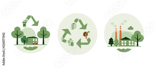 Sustainable Agriculture based on Renewable sources set of recycle sign symbol illustration vector for stick on packaging of product 