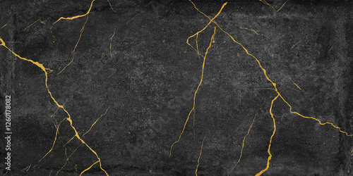 Behang Black marble natural pattern with golden vain limestone marbel rustic matt ceram
