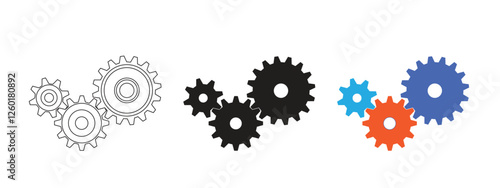 Set of gears cogwheel vector icon illustration isolated on white background.  machine gear silhouette and logo art work.