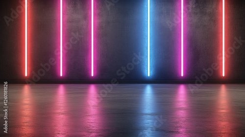 Colorful Neon Lights Against Textured Concrete Wall Creating a Modern Abstract Background