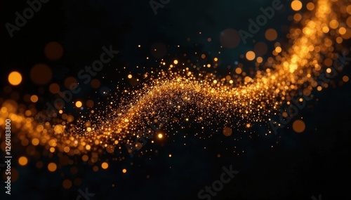 Golden shimmering strings against a deep black canvas, elegant, wire, texture