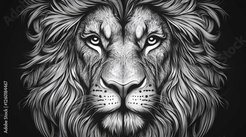 Wallpaper Mural Majestic lion with detailed mane and piercing gaze captured in black and white art style Torontodigital.ca