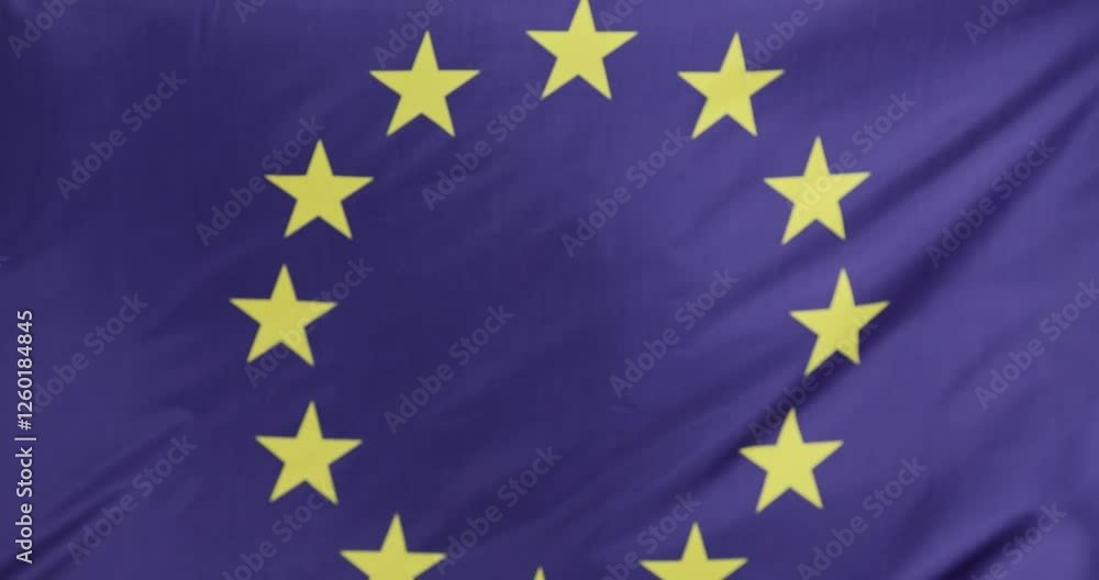 European Union flag gently waving symbolizing unity among member states. Dynamic blue banner with golden stars representing collective identity European Union flag gently waving symbolizing unity among member states. Dynamic blue banner with golden stars representing collective identity