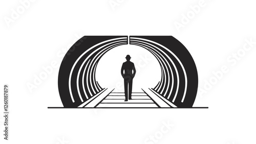 person going in tunnel simple shape vector illustration