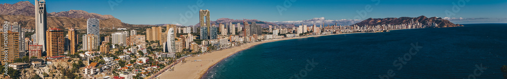 Skyline of Benidorm Alicante with big hotels and a long beach Skyline of Benidorm Alicante with big hotels and a long beach