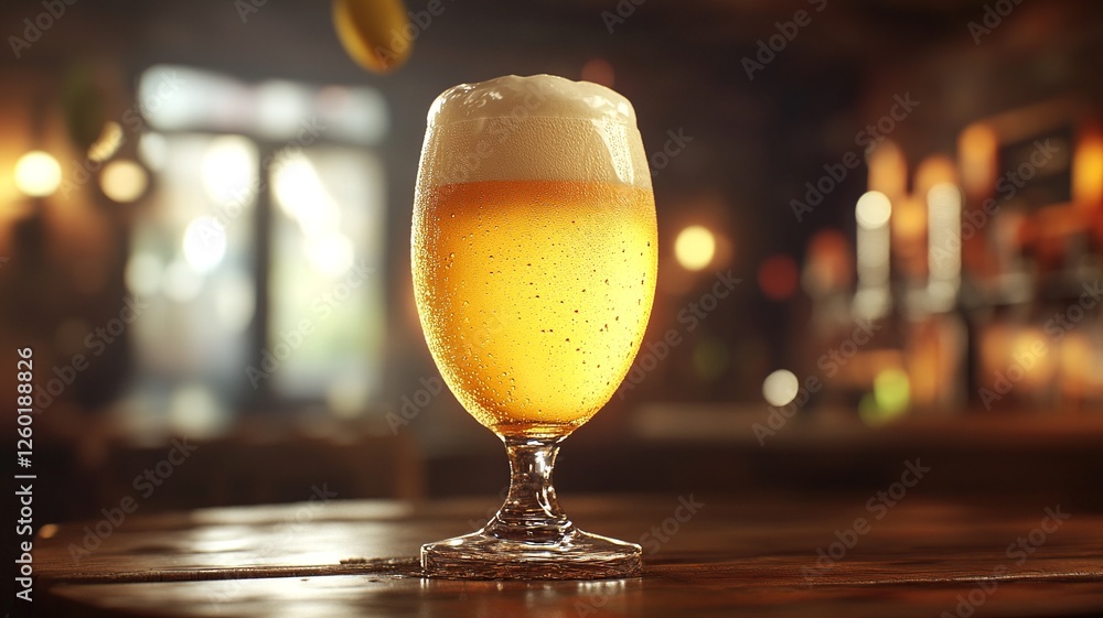 A frosty glass of cold beer with condensation, golden liquid, and a thick foamy head, perfect for a refreshing drink moment.
A frosty glass of cold beer with condensation, golden liquid, and a thick foamy head, perfect for a refreshing drink moment.