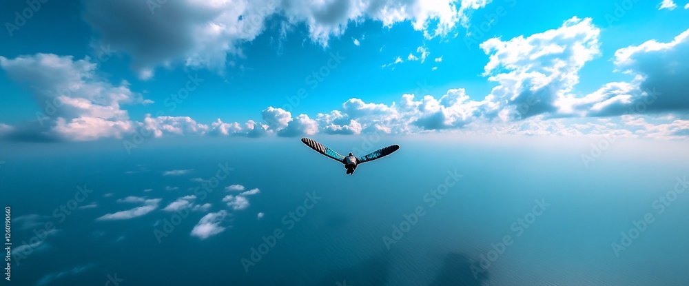 Drone flight over ocean, cloudscape background. Aerial travel photo Drone flight over ocean, cloudscape background. Aerial travel photo