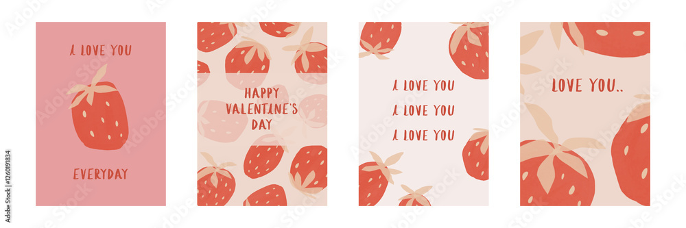 Naklejka premium Valentine's day cards collection. Strawberry unique card design. Love confession.