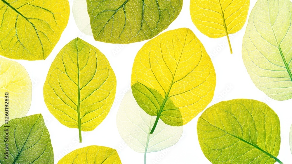 Obraz premium Variety of Green and Yellow Leaves With Detailed Veins on White Background