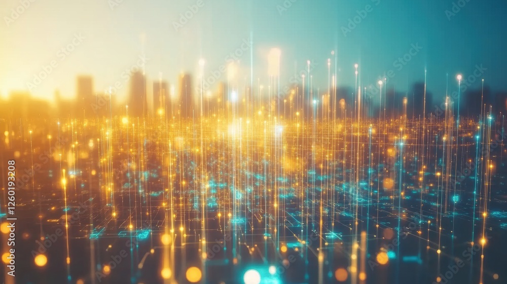 Abstract Urban Skyline with Dynamic Lights and Bokeh Effect During Twilight in a City Abstract Urban Skyline with Dynamic Lights and Bokeh Effect During Twilight in a City