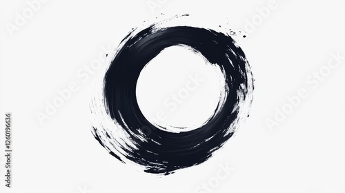 Black circular ink brushstroke representing Zen and simplicity on white background