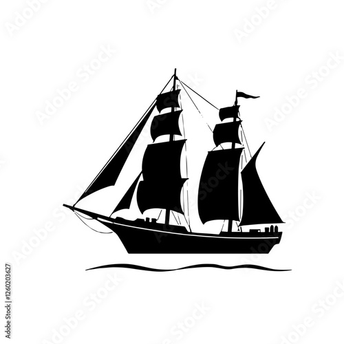 intage sailing ship in black silhouette