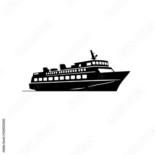 Black and white ferry boat silhouette on a white background