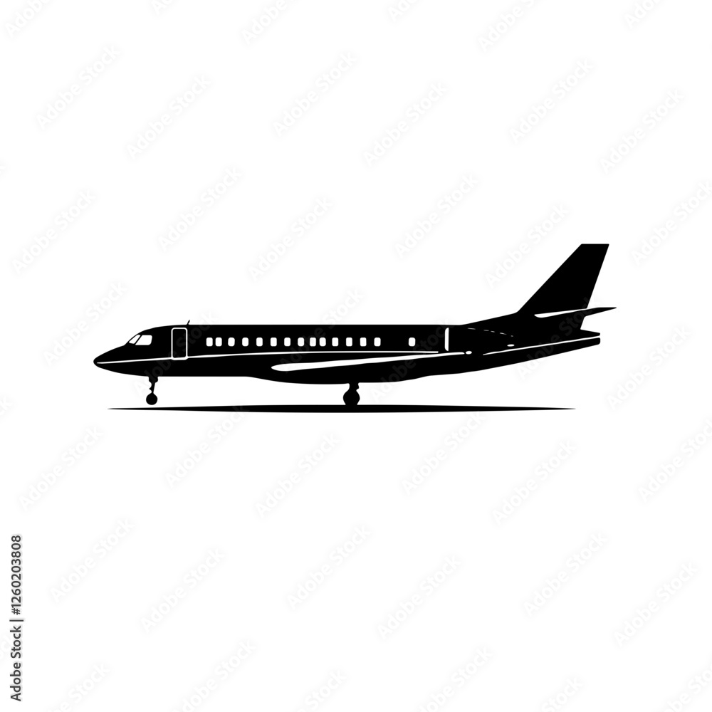 Black and white silhouette of a passenger airplane. Black and white silhouette of a passenger airplane.