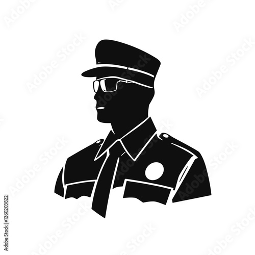 Police officer silhouette wearing a cap and sunglasses.