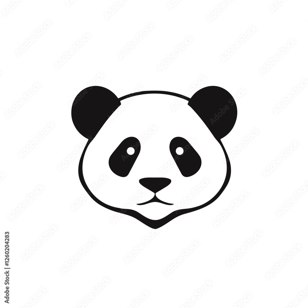 Panda face icon in black and white silhouette style Panda face icon in black and white silhouette style