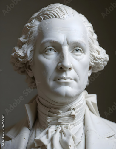 White marble bust of President George Washington. George Washington was the first president and one of the Founding Fathers of the United States of America