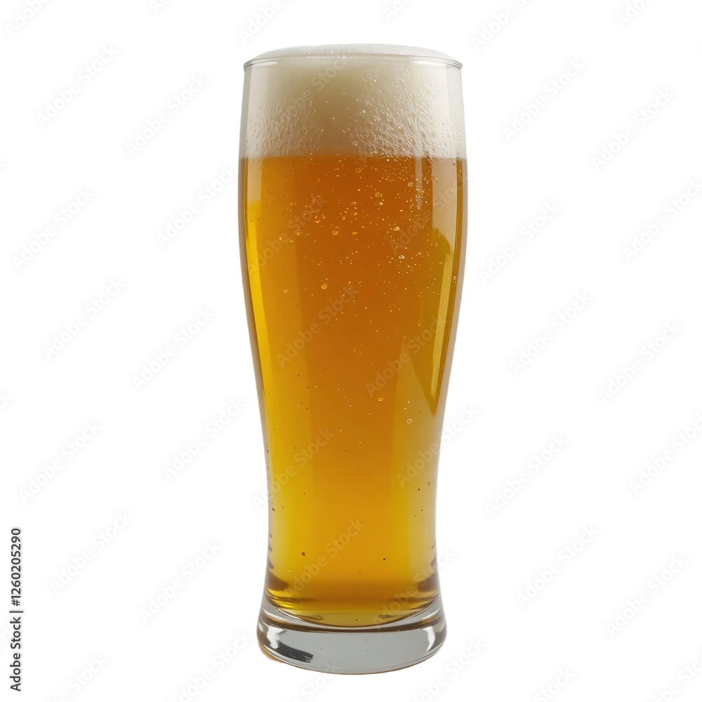 Tall Pint of Golden Beer with Foam Head, Isolated on White Tall Pint of Golden Beer with Foam Head, Isolated on White