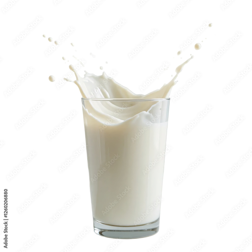 Milk Splashing in Glass, Isolated on White Background Milk Splashing in Glass, Isolated on White Background