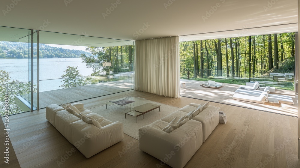 Fototapeta premium Lakeview Luxury: Modern Minimalist Home Design