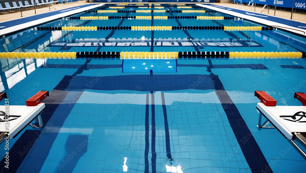 Obraz premium Still Blue Water in an Olympic Style Swimming Pool for Competitive Swimming