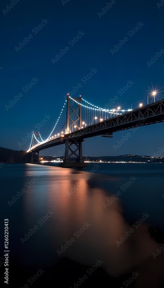 Naklejka premium a nighttime view of a large suspension bridge.