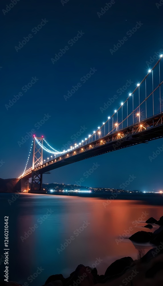 Obraz premium a nighttime view of a large suspension bridge.