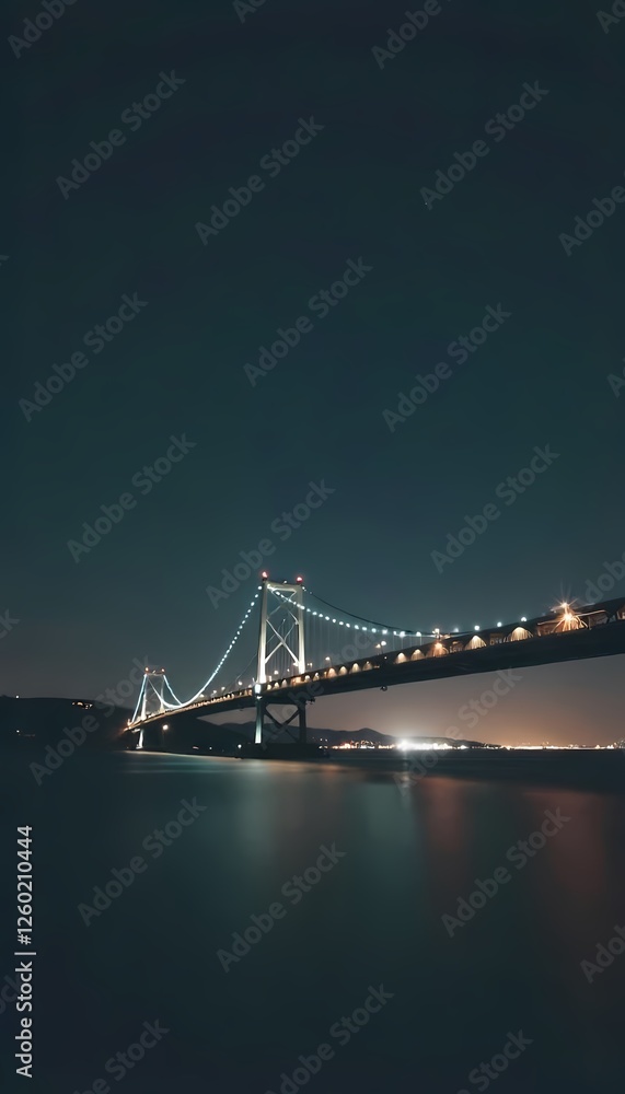 Obraz premium a nighttime view of a large suspension bridge.