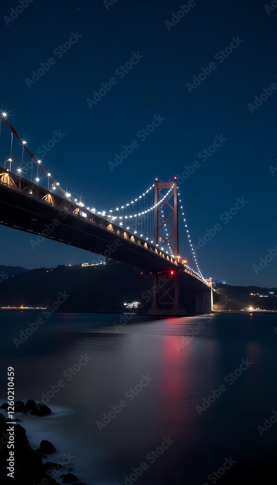 Fototapeta premium a nighttime view of a large suspension bridge.