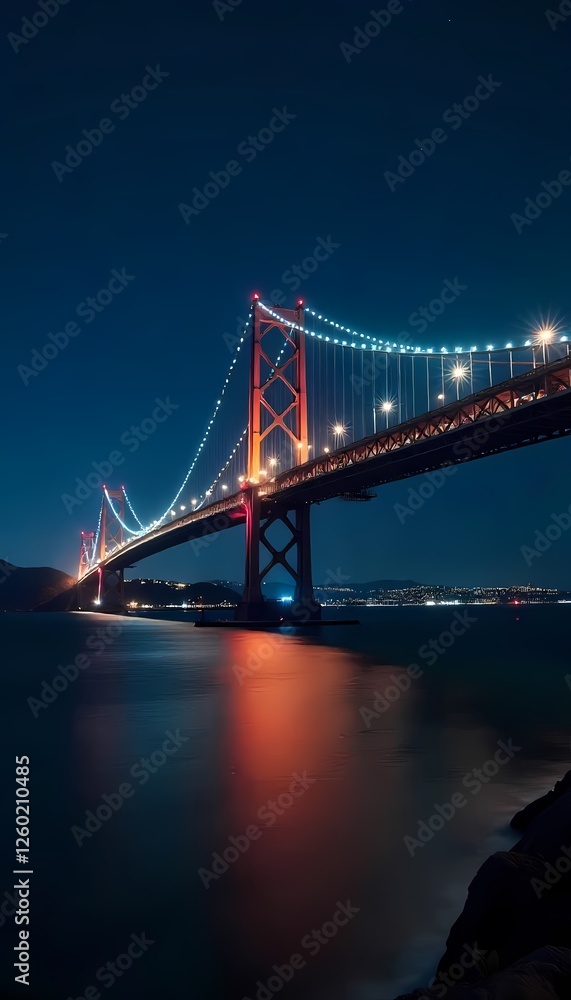Fototapeta premium a nighttime view of a large suspension bridge.