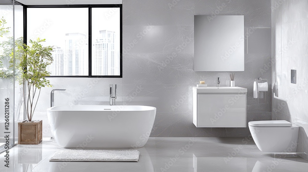 Modern Bathroom with City View. Possible Stock Photo Use Modern Bathroom with City View. Possible Stock Photo Use