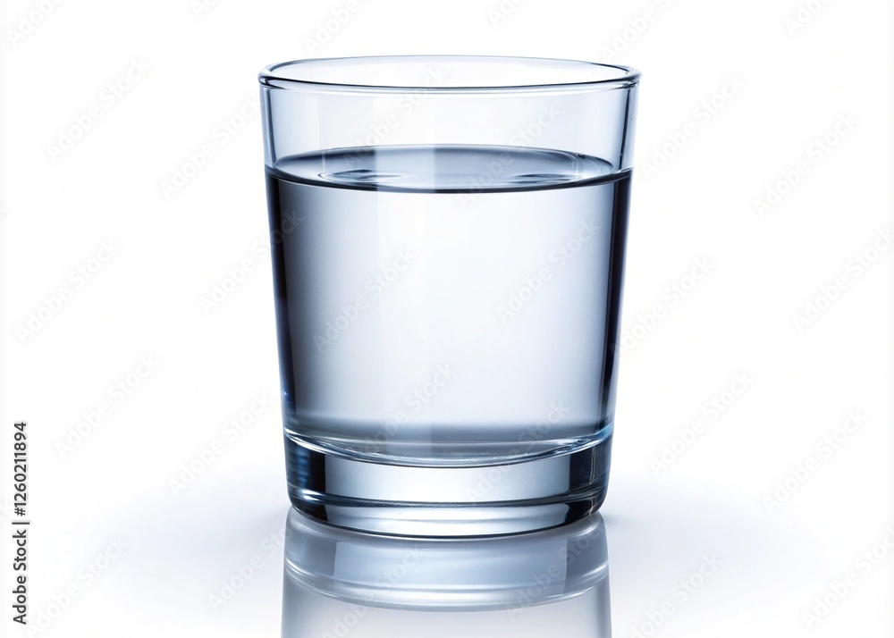 Clear Water in Glass isolated on white background-A simple glass of clear water, captured in a clean and minimalistic style on a white background.