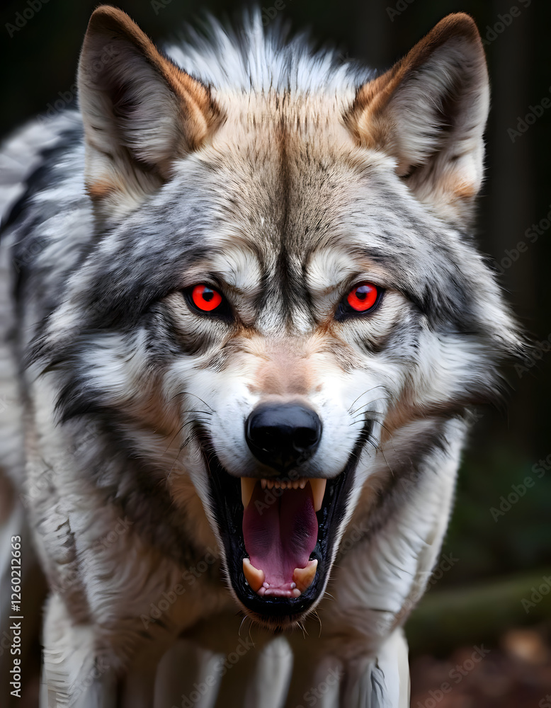Obraz premium Alpha wolf with striking red eyes