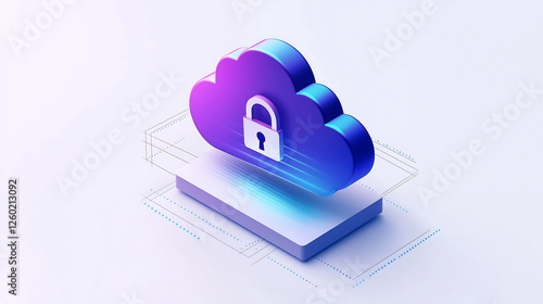 Isometric Illustration of a Secured Cloud with Padlock Data Protection Cloud Security Concept photo