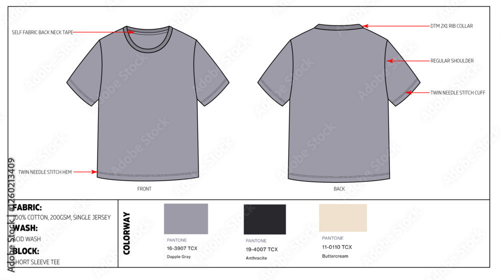 Fototapeta premium Men's Short Sleeve T-shirt Fashion Design Technical Tech Pack. 