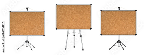 Cork board with wood frame. Empty corkboard with brown texture on transparent background. Business noticeboard. Vector