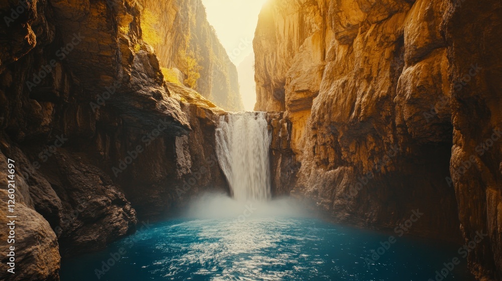 Naklejka premium Hidden Waterfall Paradise: Serene Canyon Oasis