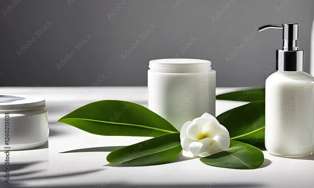 Luxurious Skincare Products with Tropical Leaves Luxurious Skincare Products with Tropical Leaves