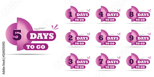 Countdown days to go banner. count time and days for sale banner, poster, lable, Nine, eight, seven six five four three two one zero days to go with white and purple color. Vector template