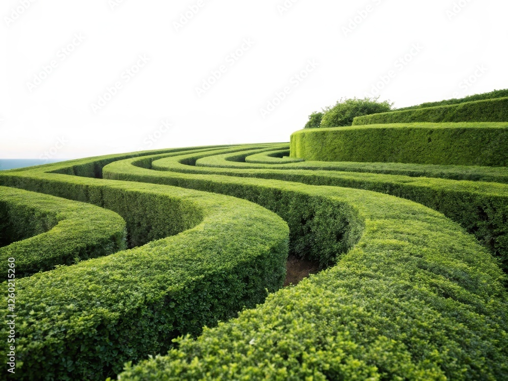 Hedge Maze Winding Up Hillside in Formal Garden Setting Hedge Maze Winding Up Hillside in Formal Garden Setting