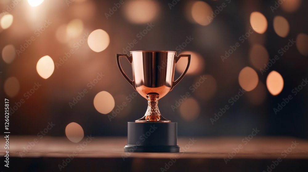 A bronze trophy sits on a wooden table against a bokeh background. Success! A bronze trophy sits on a wooden table against a bokeh background. Success!