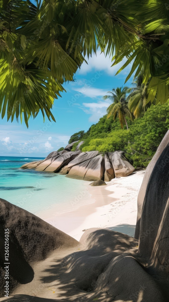 Naklejka premium Secluded tropical beach with turquoise water and white sand Phone Background