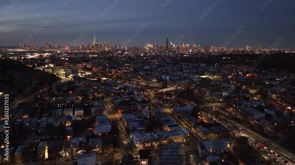 Aerial view of New York City at dusk. Shot in Brooklyn Aerial view of New York City at dusk. Shot in Brooklyn