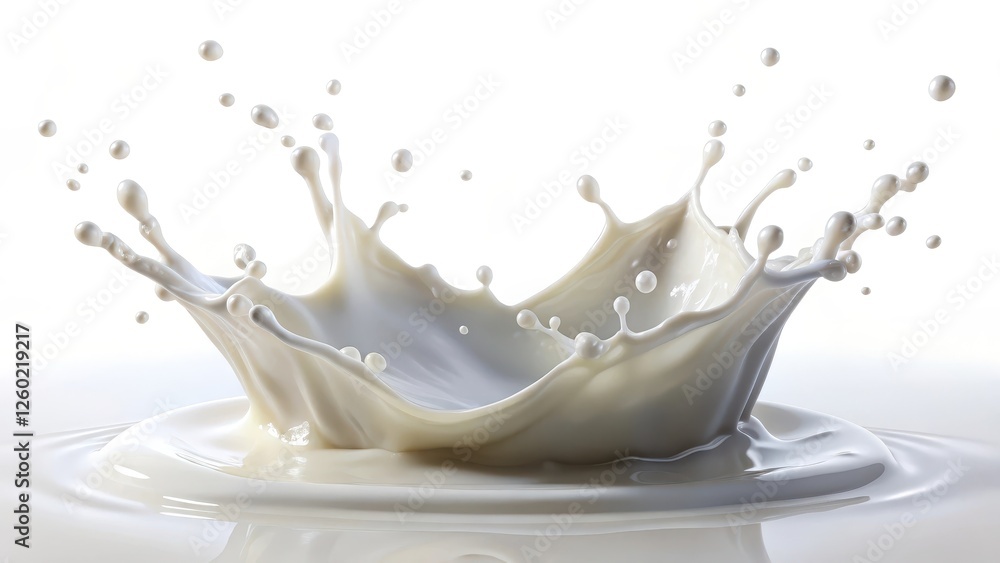 Fresh milk splash on a white background with a subtle sheen Fresh milk splash on a white background with a subtle sheen
