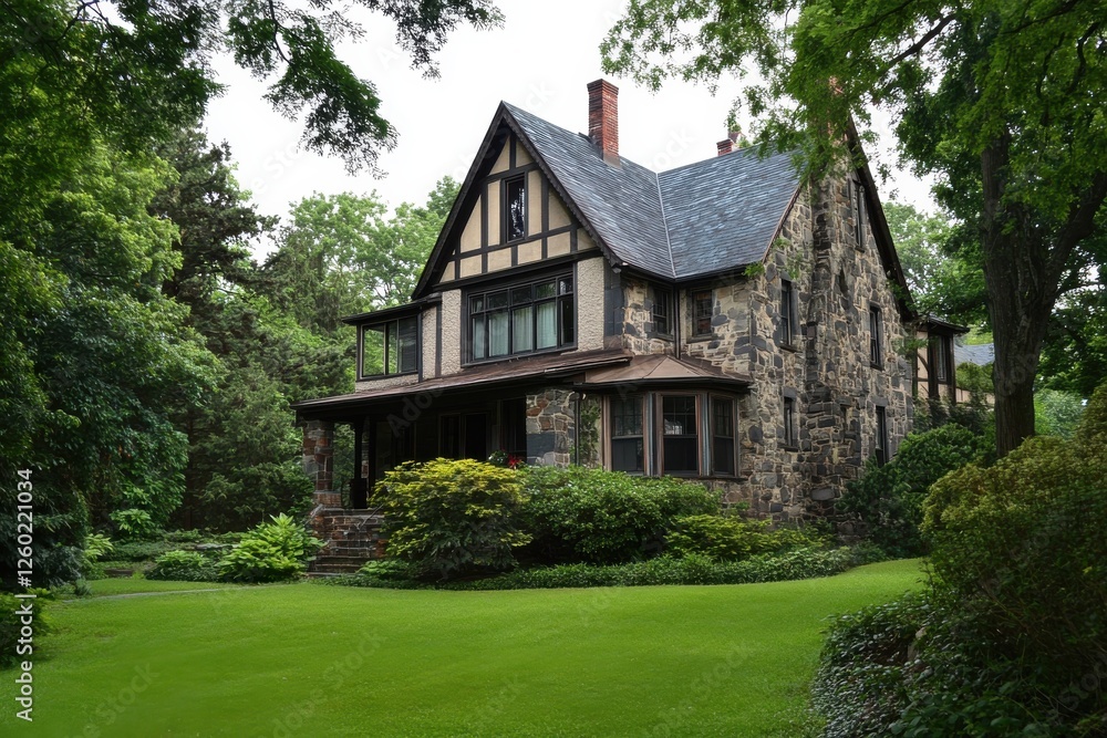 Stone house nestled in lush greenery. Stone house nestled in lush greenery.