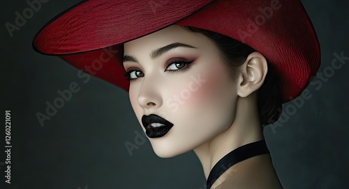 Wallpaper Mural A beautiful woman with black lipstick and dark eye shadow wearing red, posing for the camera. Torontodigital.ca