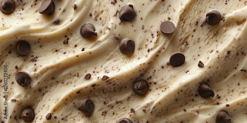 Velvety cream ice cream topped with rich chocolate chip sprinkles, creating a tantalizing contrast of smoothness and crunch in every spoonful photo