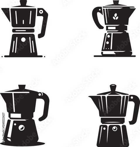 Coffee Maker Silhouette Icons Set - Moka Pot Vector Illustrations